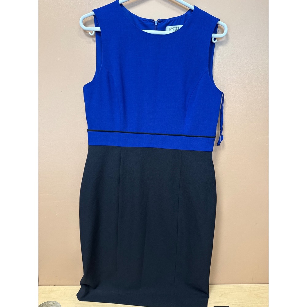 Kasper Womens Royal Blue Black Colorblock Sleeveless Sheath Dress Size 10